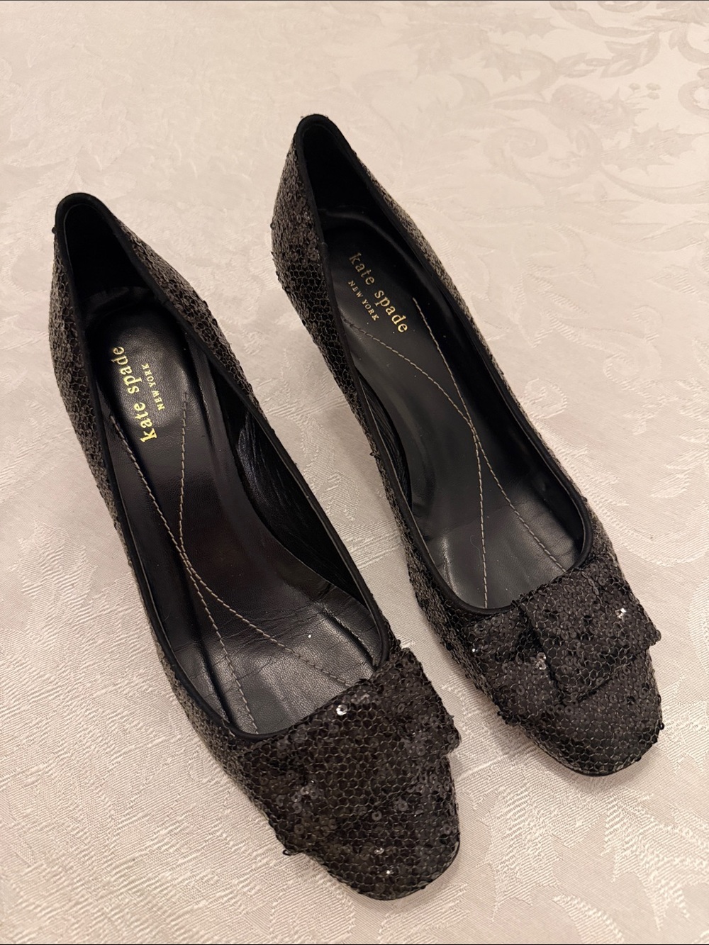 kate spade Black Sequin Bow Heels - Women's